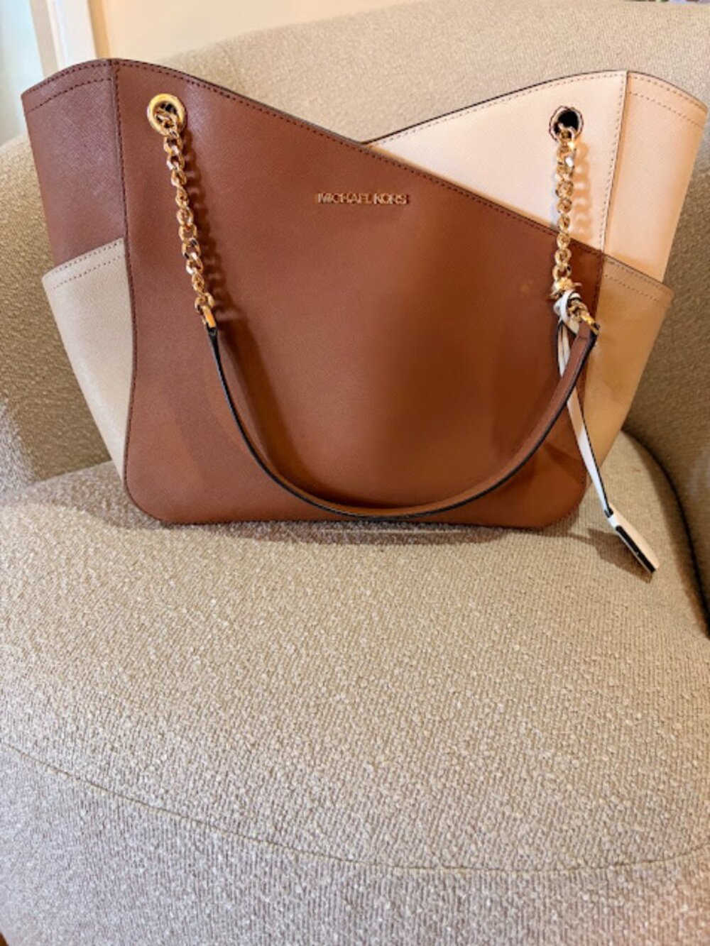 Michael Kors Tan Color Block Shoulder Bag (Medium/Large)